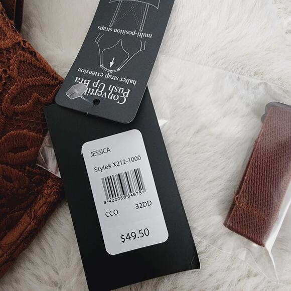 NWT Frederick's of Hollywood Jessica Push-Up Bra 32DD | Brown Lace Convertible - Picture 6 of 10